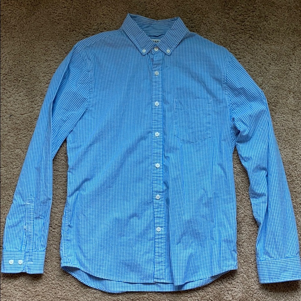 Express Men’s Blue White Long Sleeve Button Up